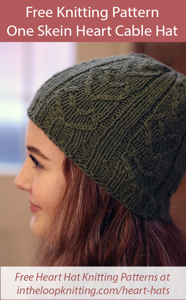 Free Hat Knitting Pattern One Skein F967 Cable and Rib Heart Hat