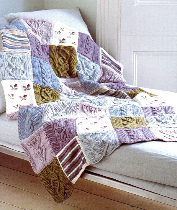 Fab Cotton DK Patchwork Throw Knitting Pattern Great Stashbuster