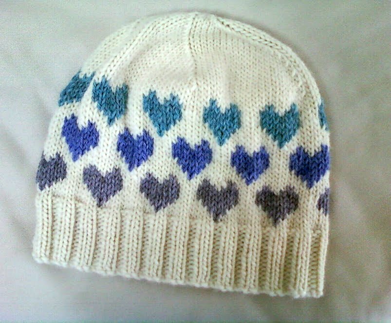 Free knitting pattern for Heart Hat with fair isle hearts