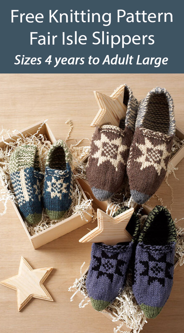 Free Family Slippers Knitting Pattern Fair Isle Slippers