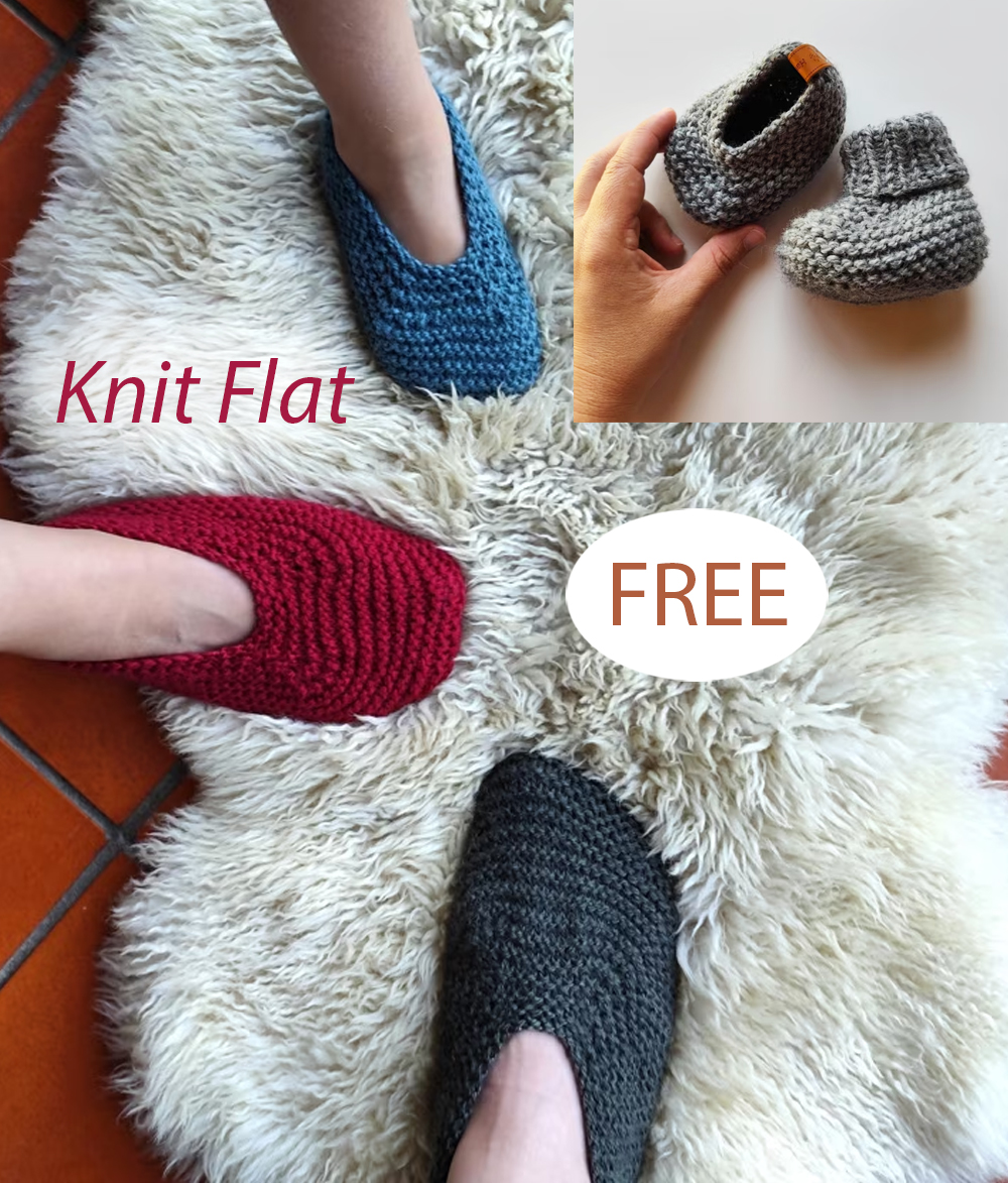 Free Flat Knit Family Swan Slippers  on Straight Needles Knitting Pattern