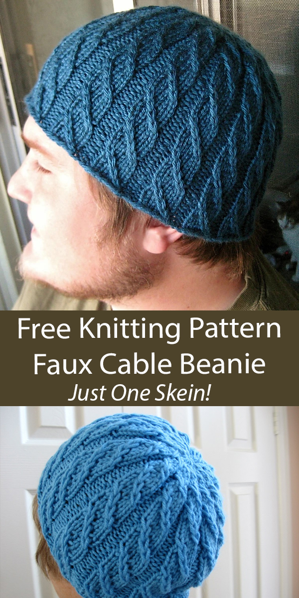Free Hat Knitting Pattern Faux Cable Beanie