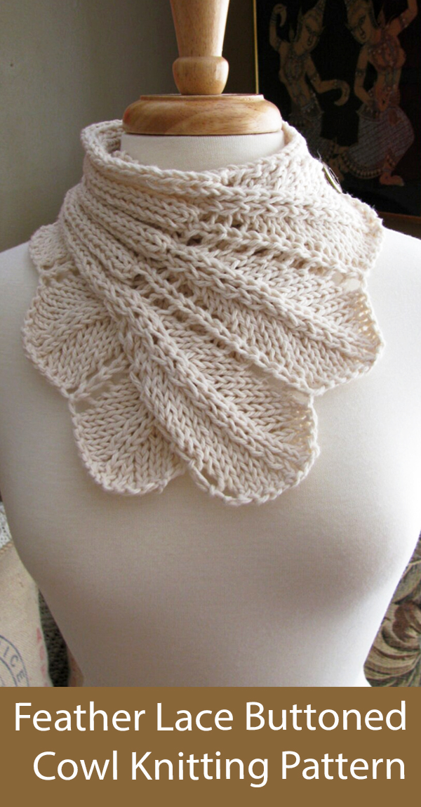 Cowl Knitting Pattern Feather Lace Buttoned Wrap Cowl