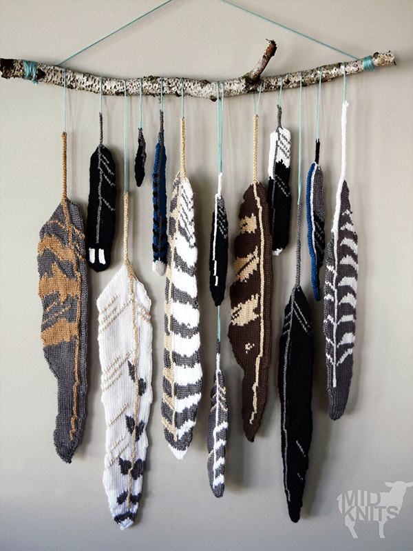 Bird Feathers Wall Hanging Knitting Patterns Stash Buster 
