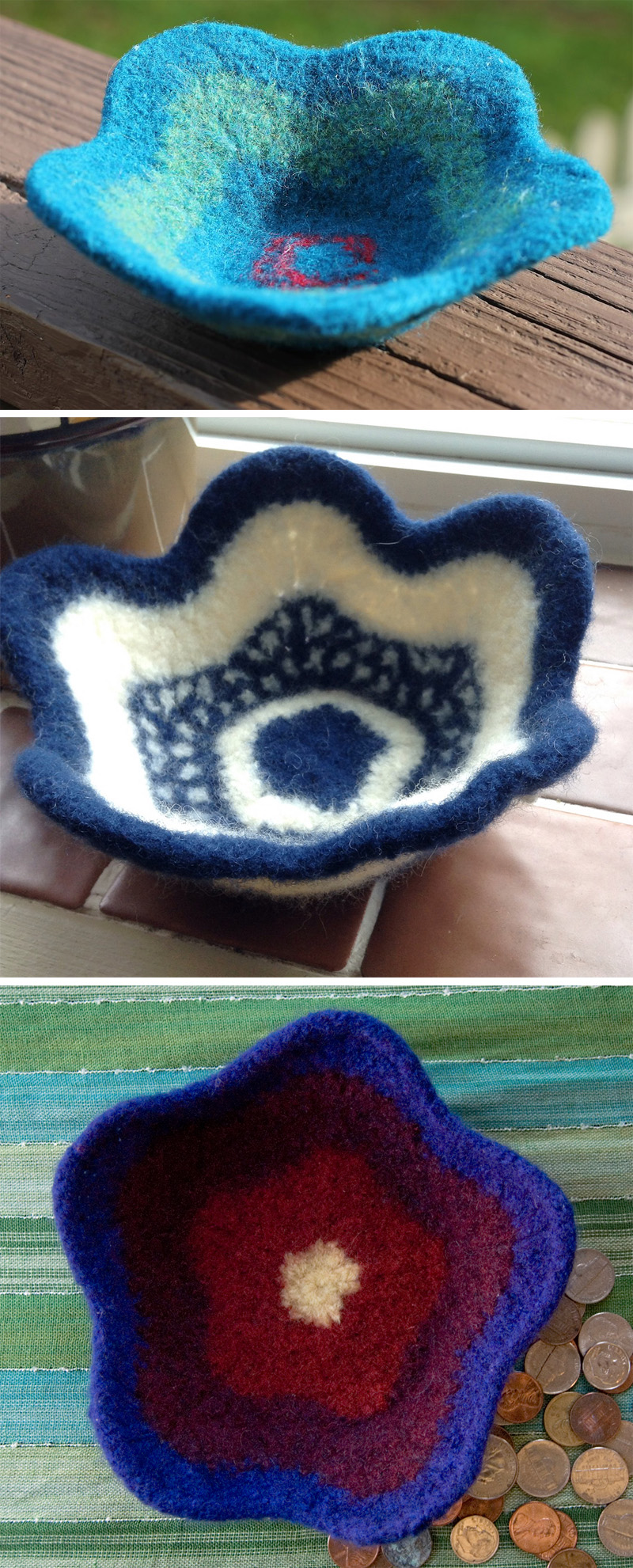 Free Knitting Pattern for Easy Felted Flower Bowl
