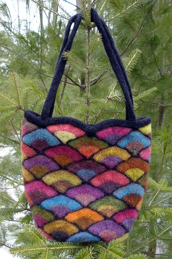 Knitting Pattern for Felted Stained Glass Fan Bag