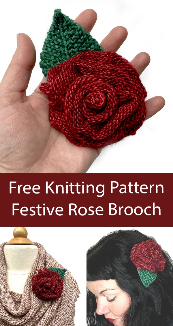 Rose Brooch Free Knitting Pattern Festive Rose