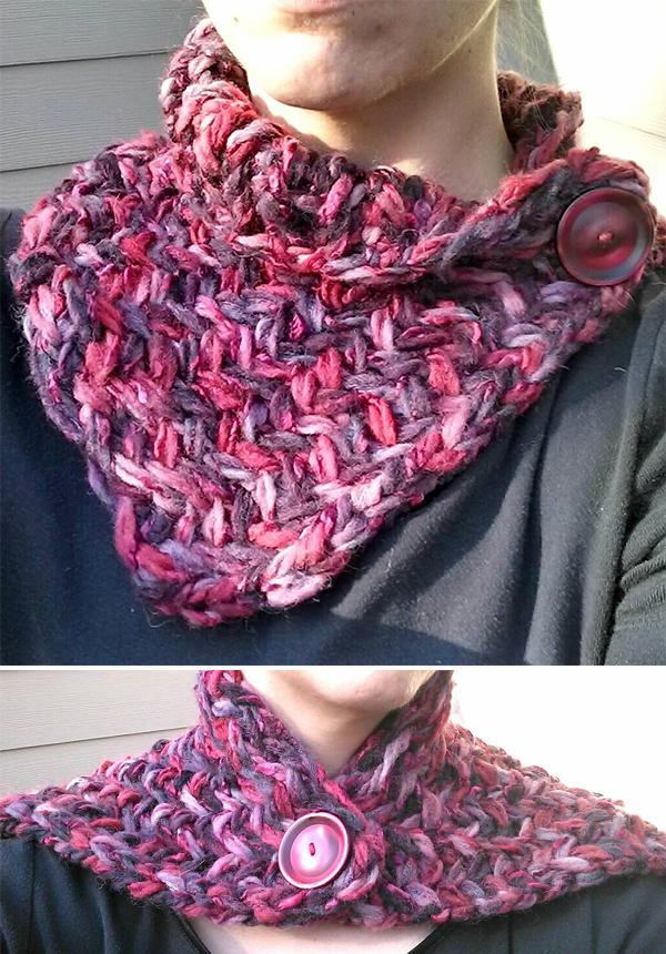 Free Knitting Pattern for 2 Row Repeat Fettuccini Herringbone Cowl