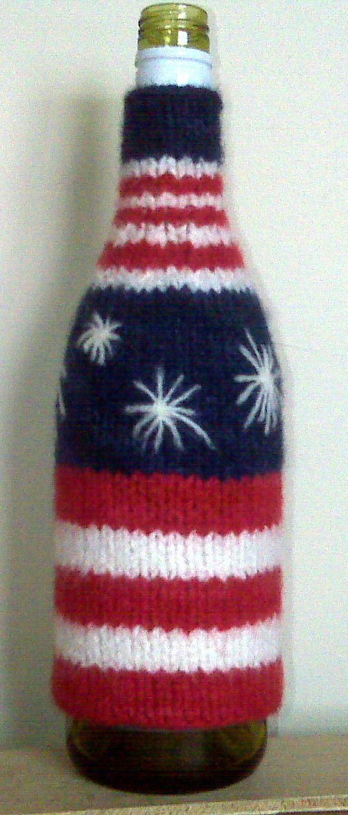 Free Knitting Pattern for Festive Fourth Bottle Cozy