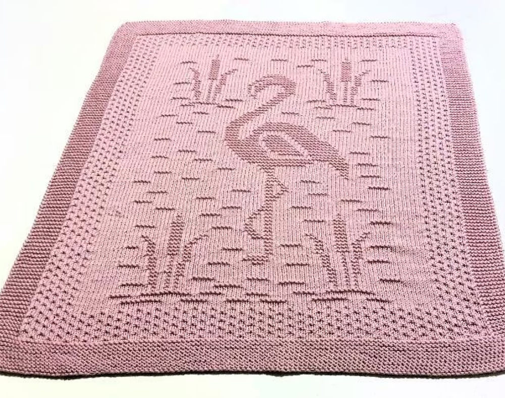 Knitting Pattern for Flamingo Baby Blanket