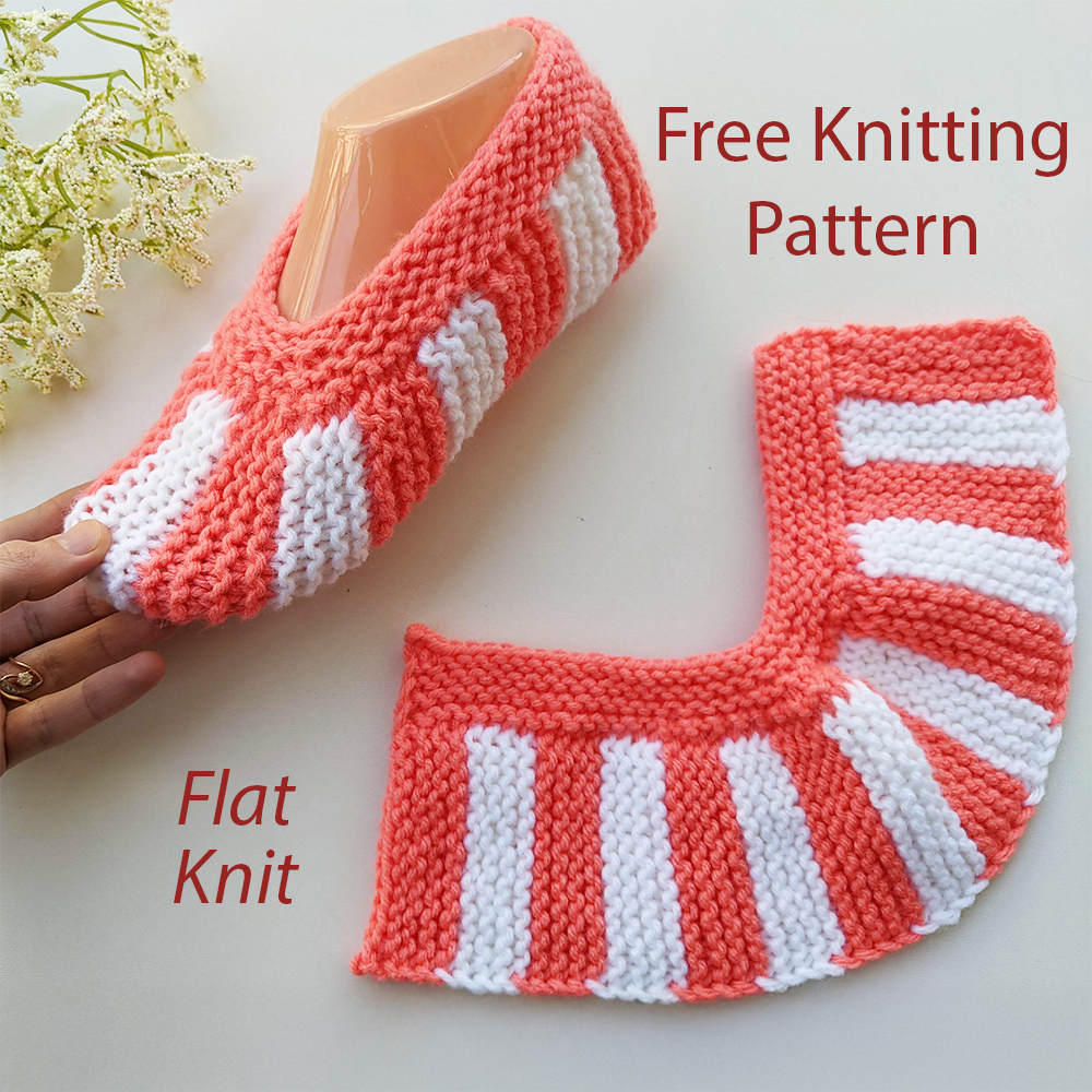 Flat Striped Slippers Garter Stitch Knitting Pattern One Skein