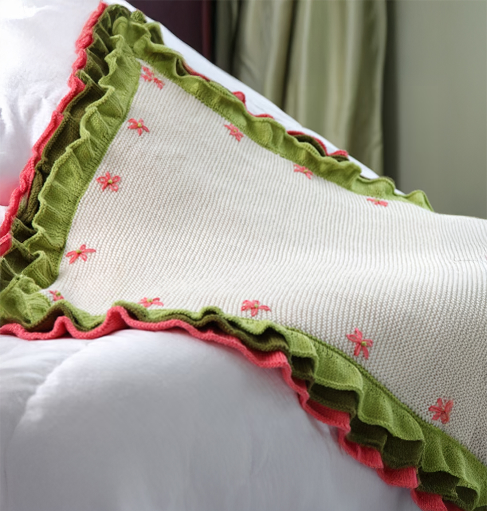 Flower Garden Ruffled Baby Blanket  Garter Stitch Knitting Pattern