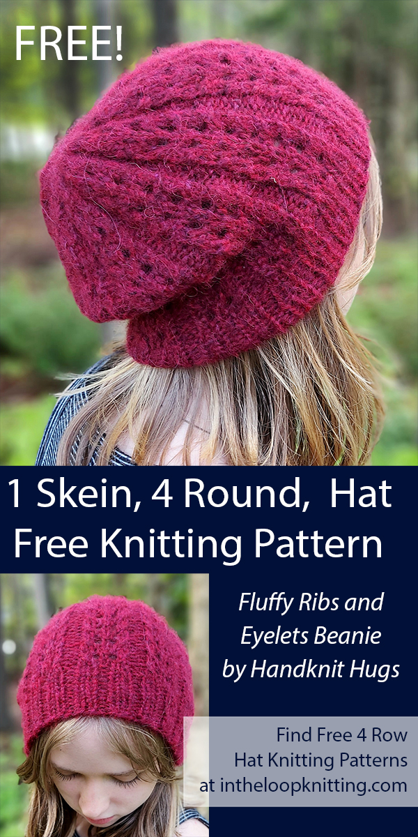 Free Hat Knitting Pattern Fluffy Ribs and Eyelets Beanie 4 Row Repeat