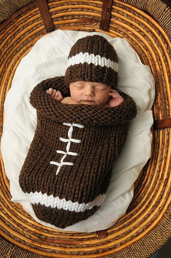 Knitting pattern for Football baby cocoon and hat