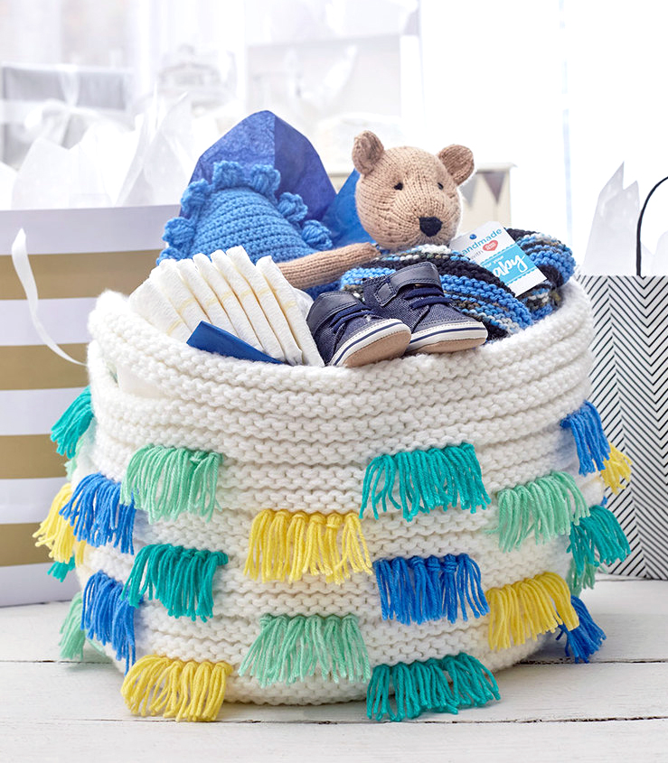 Free Knitting Pattern for Easy Fringed Basket