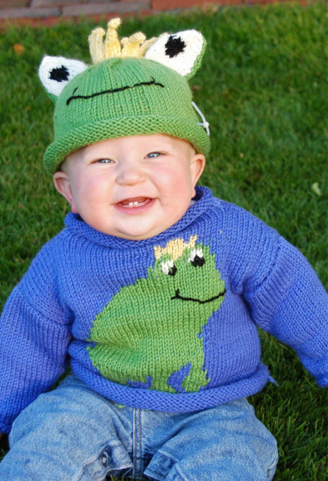 Free Knitting Pattern for Frog Prince Baby Hat and Sweater
