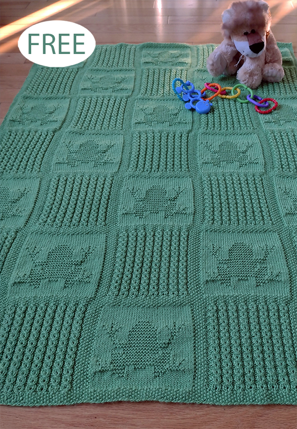  Free Frogs in the Grass Baby Blanket Knitting Pattern