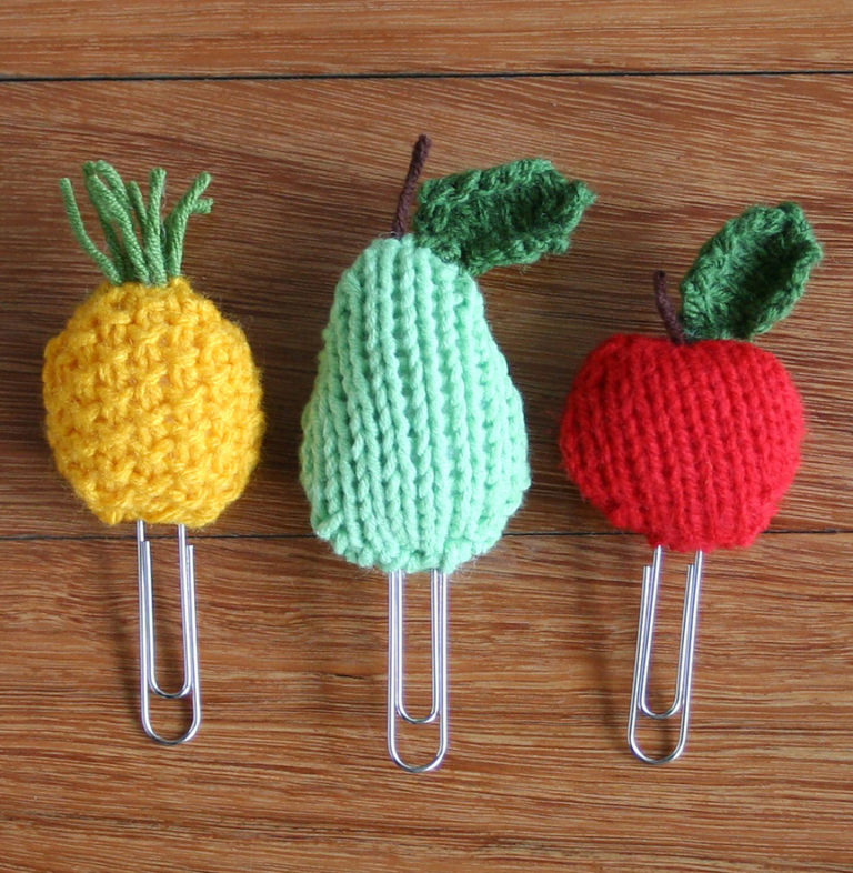 Free Knitting Pattern for Fruit Bookmarks or Clips