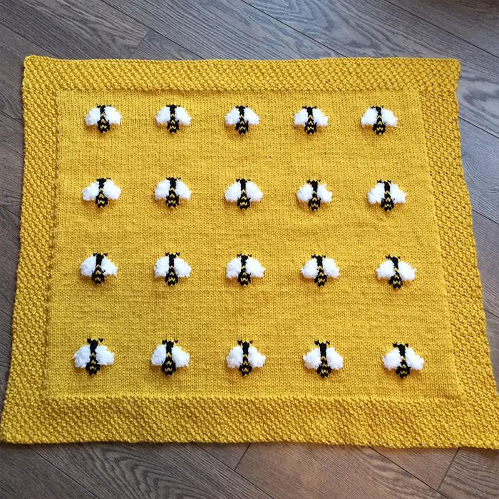 Fuzzy Bee Baby Blanket Knitting Pattern