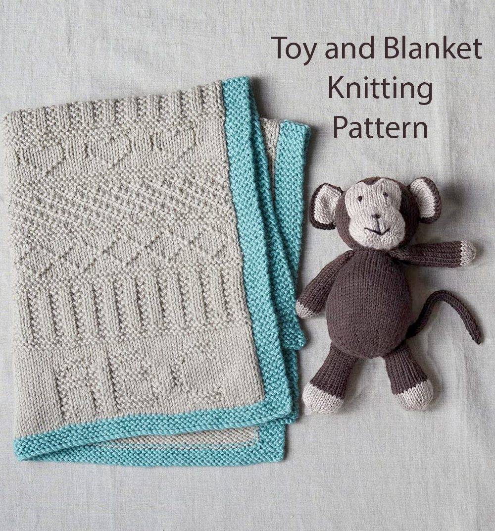 Knitting Patterns Gansey Style Baby Blanket and Monkey