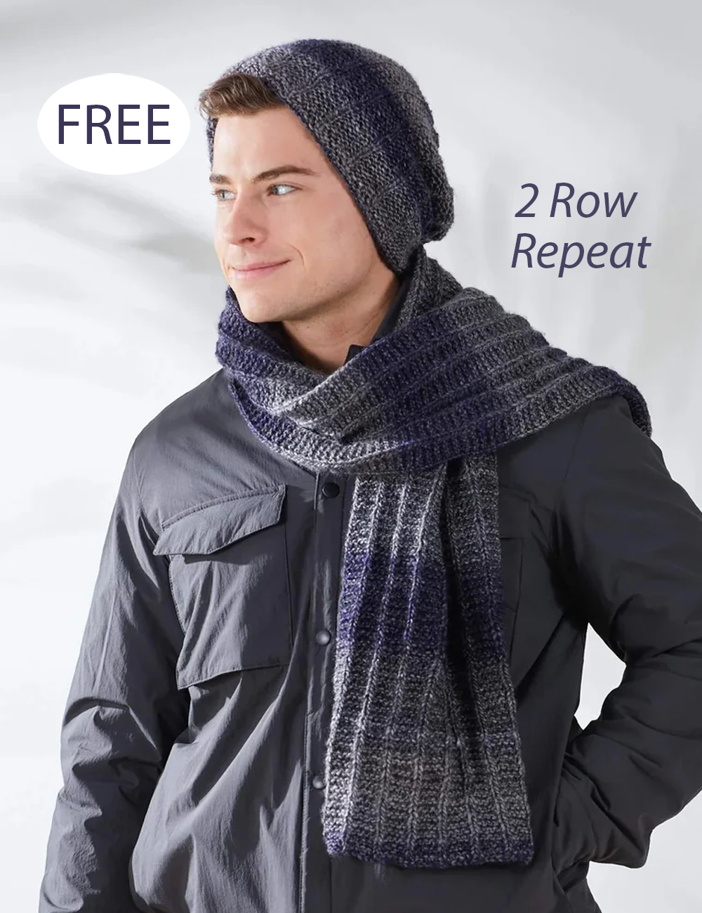 Free Knitting Pattern for 2 Row Garter Rib Hat and Scarf Set