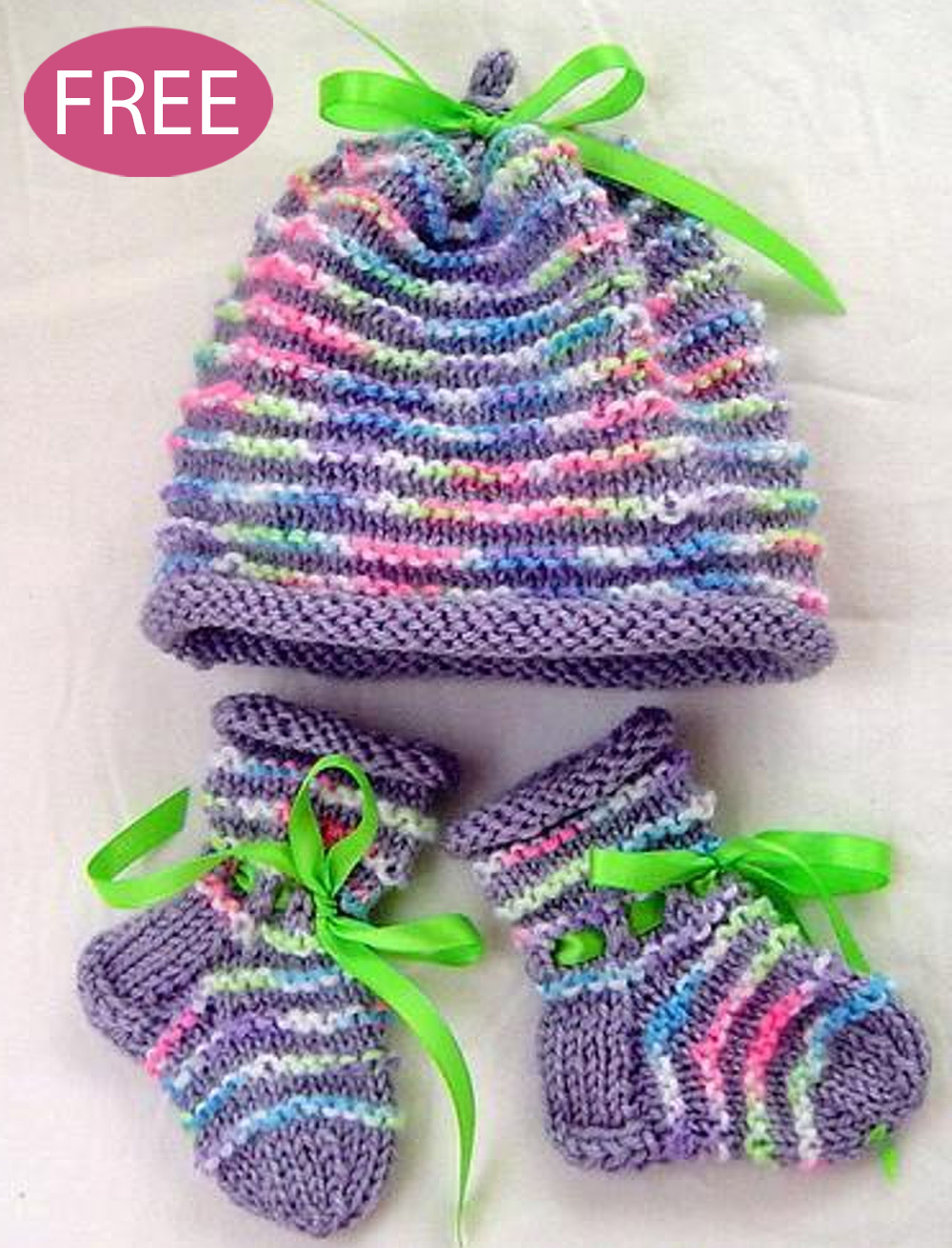 Free Garter Ridged Baby Hat and Booties Set Knitting Pattern