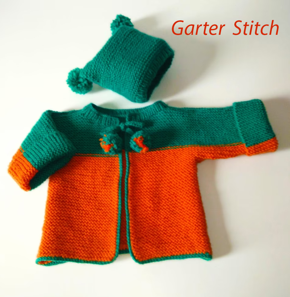 Garter Stitch Baby Jacket and Hat Set Knitting Pattern
