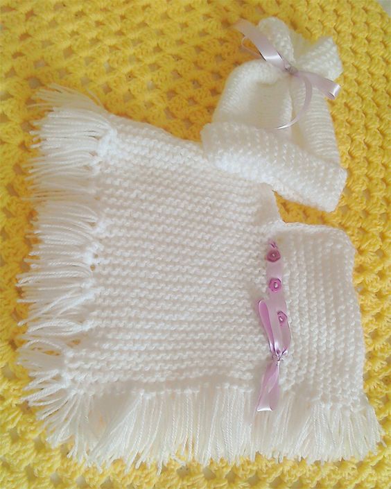 Knitting Pattern for Garter Stitch Baby Poncho and Hat