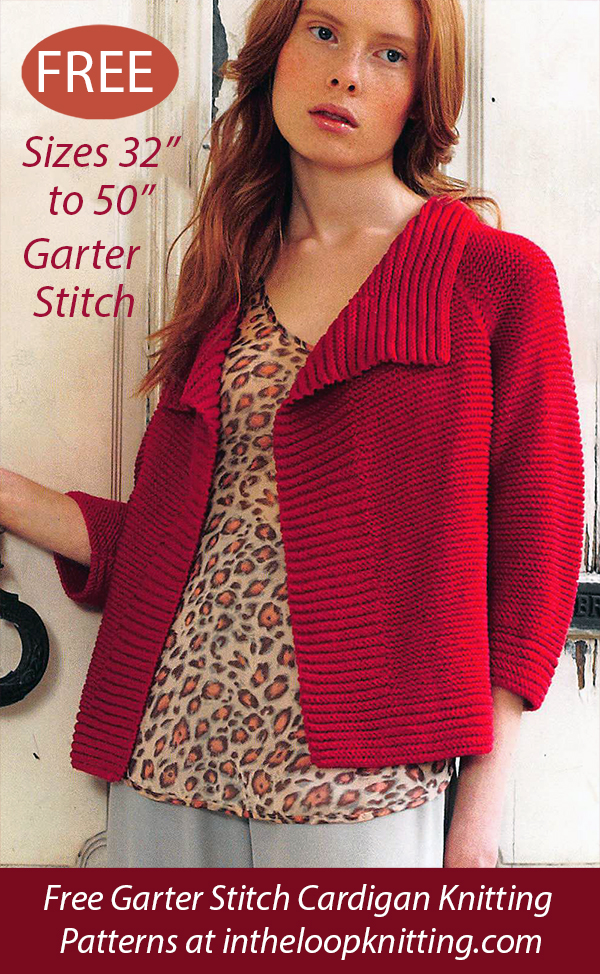 Free Knitting Pattern for Garter Stitch Jacket Sizes 32 in. to 50 in.