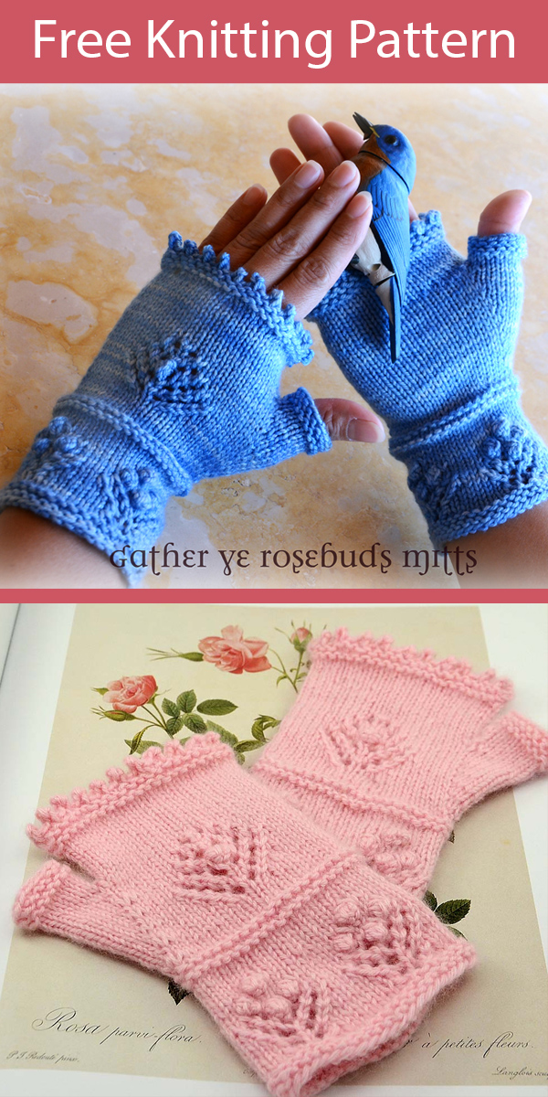 Free Knitting Pattern for Gather Ye Rosebuds Mitts