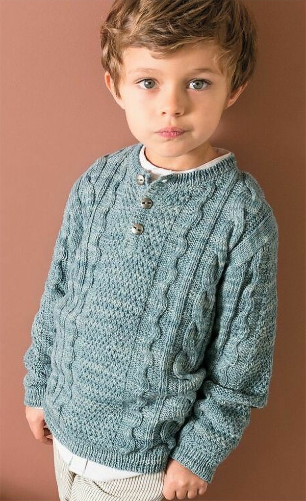 Free Knitting Pattern for Child's Germain Sweater for ages 6 through 16