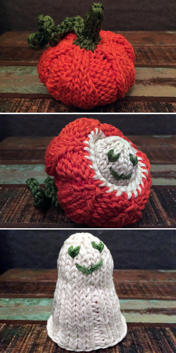 Free Knitting Pattern for Ghost in a Pumpkin Reversible Toy