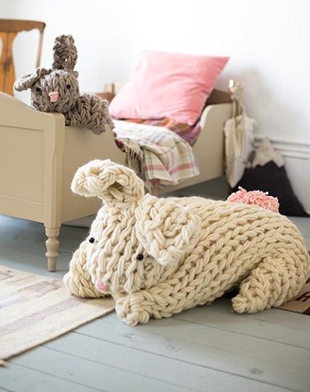 Free knitting pattern for Giant Arm Knit Bunny floor pillow