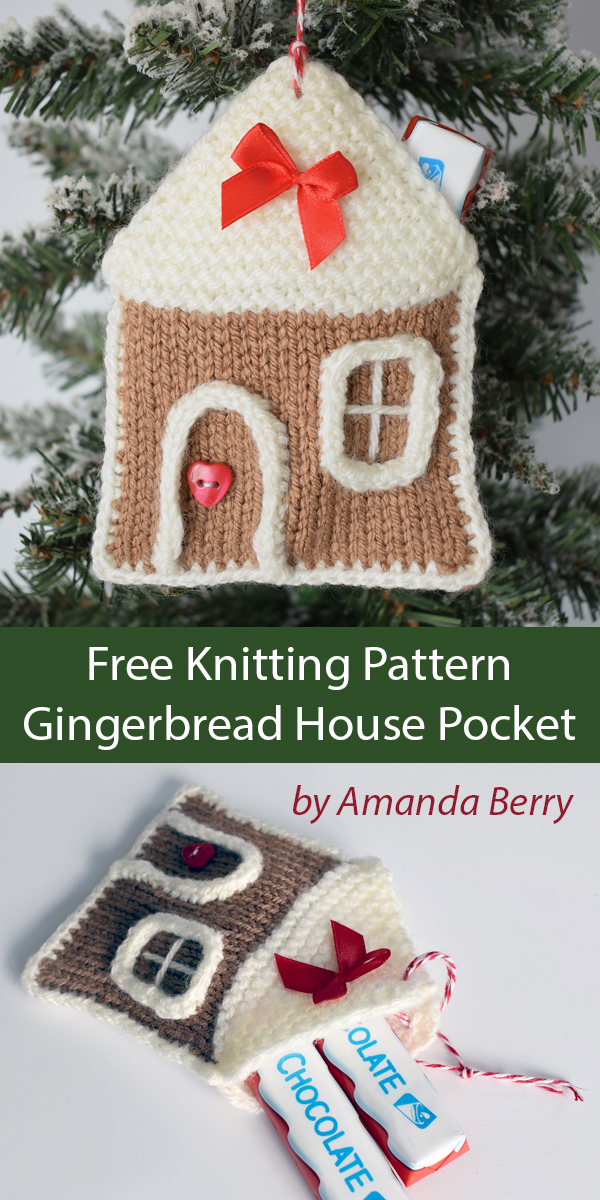 Christmas Ornament Free Knitting Pattern Gingerbread House Pocket