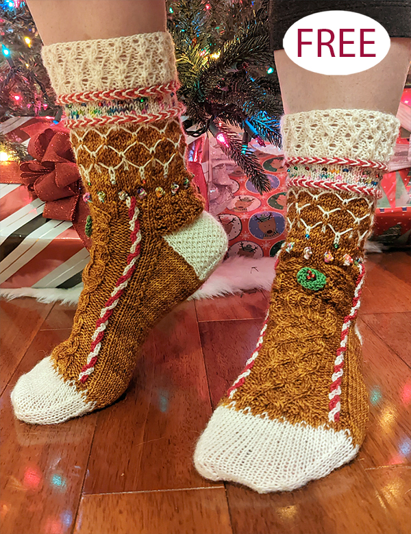 Free Gingerbread House Socks Knitting Pattern