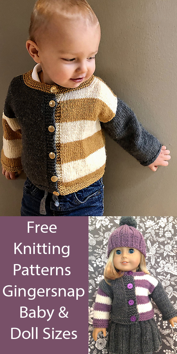 Gingersnap Cardigan Free Knitting Patterns Sherlock Sweater Baby and Doll Sizes
