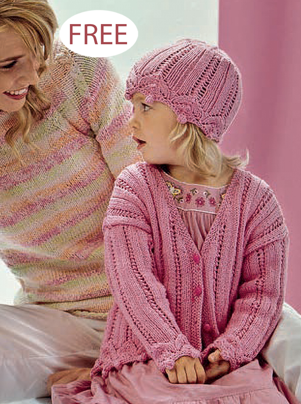 Girl’s Cardigan and Hat with Lace  Knitting Pattern Set