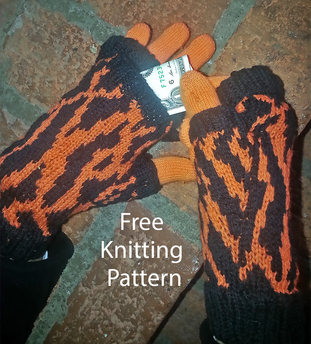 Free Go Tigers Mitts Knitting Pattern
