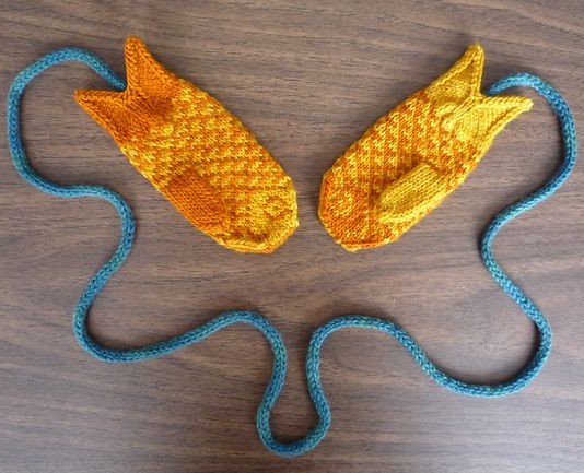 Free knitting pattern for Goldfish Mittens and more aquatic creature knitting patterns