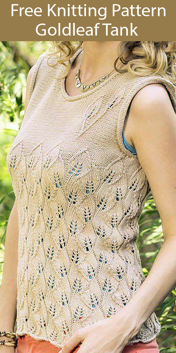 Free Knitting Pattern for Goldleaf Tank Top Sizes XS to 3X