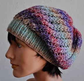 Free knitting pattern for Treasure Slouchy Beanie great with multi-color yarn