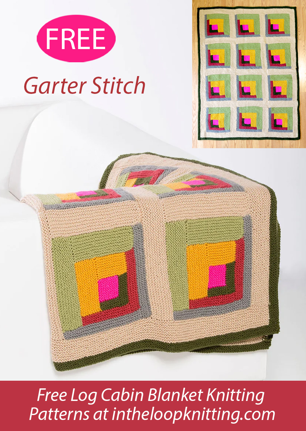 Free Grandmother’s Log Cabin Blanket Knitting Pattern Garter Stitch Stashbuster