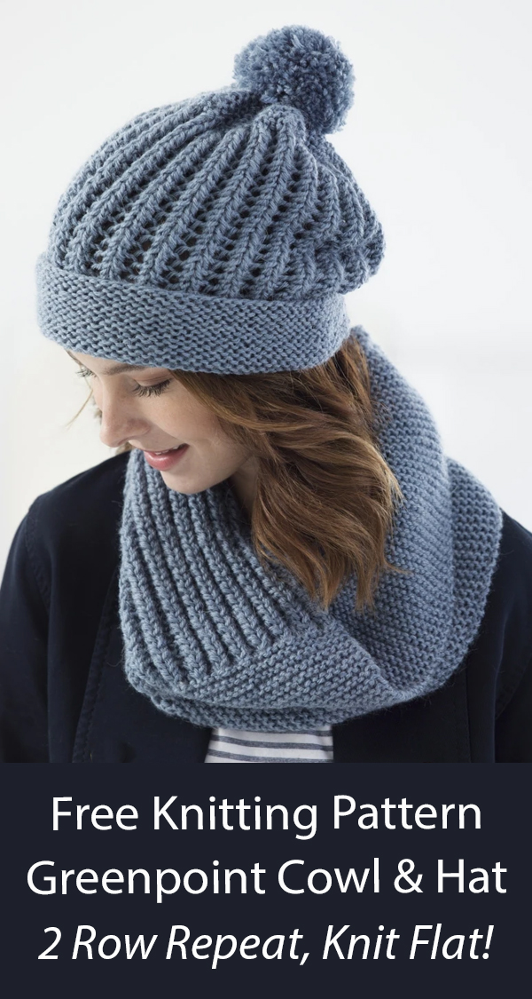 Free Knitting Pattern Greenpoint Cowl And Hat Knit Flat
