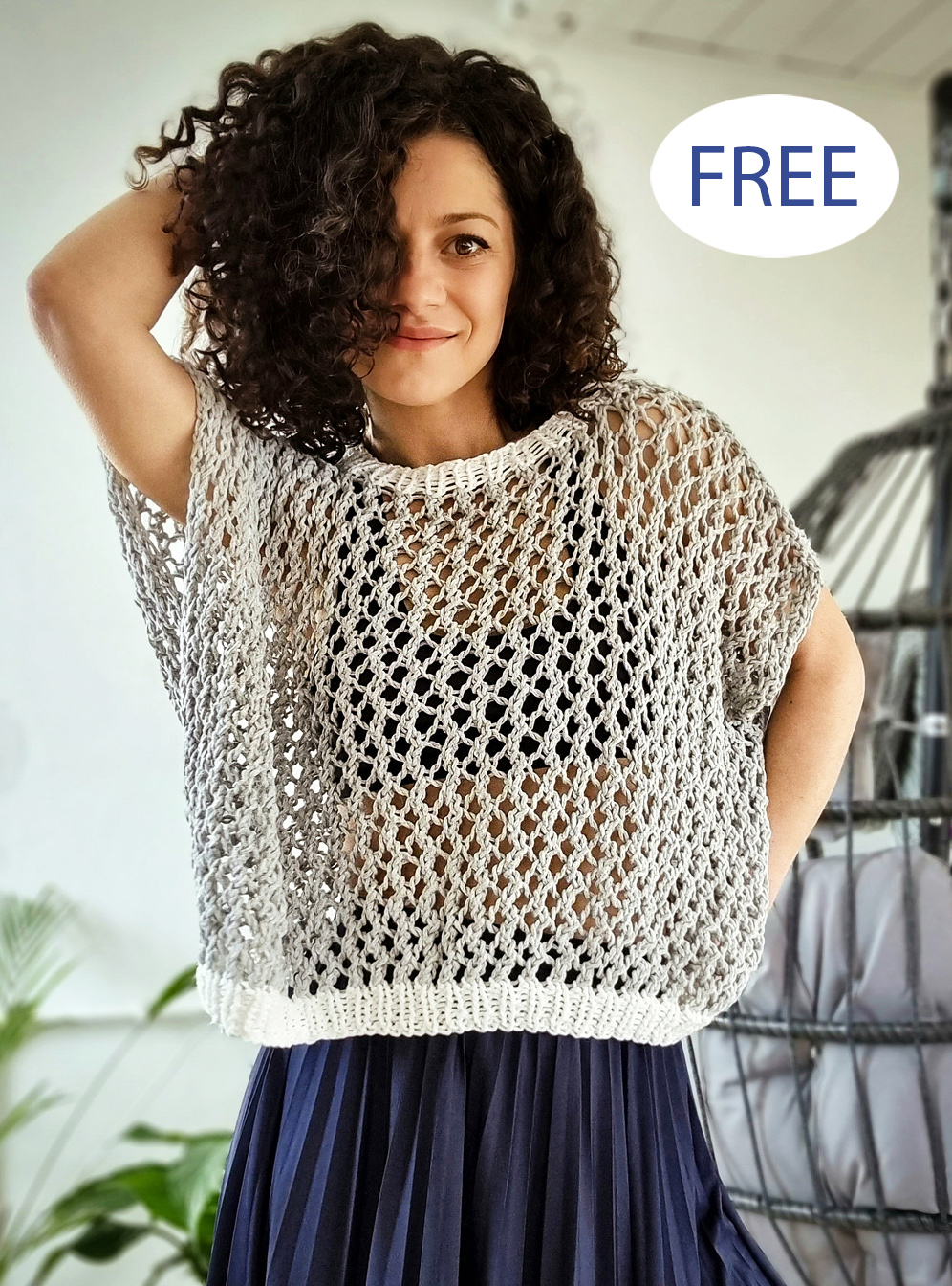 Free Knitting Pattern Grey Dune Top Openwork Top
