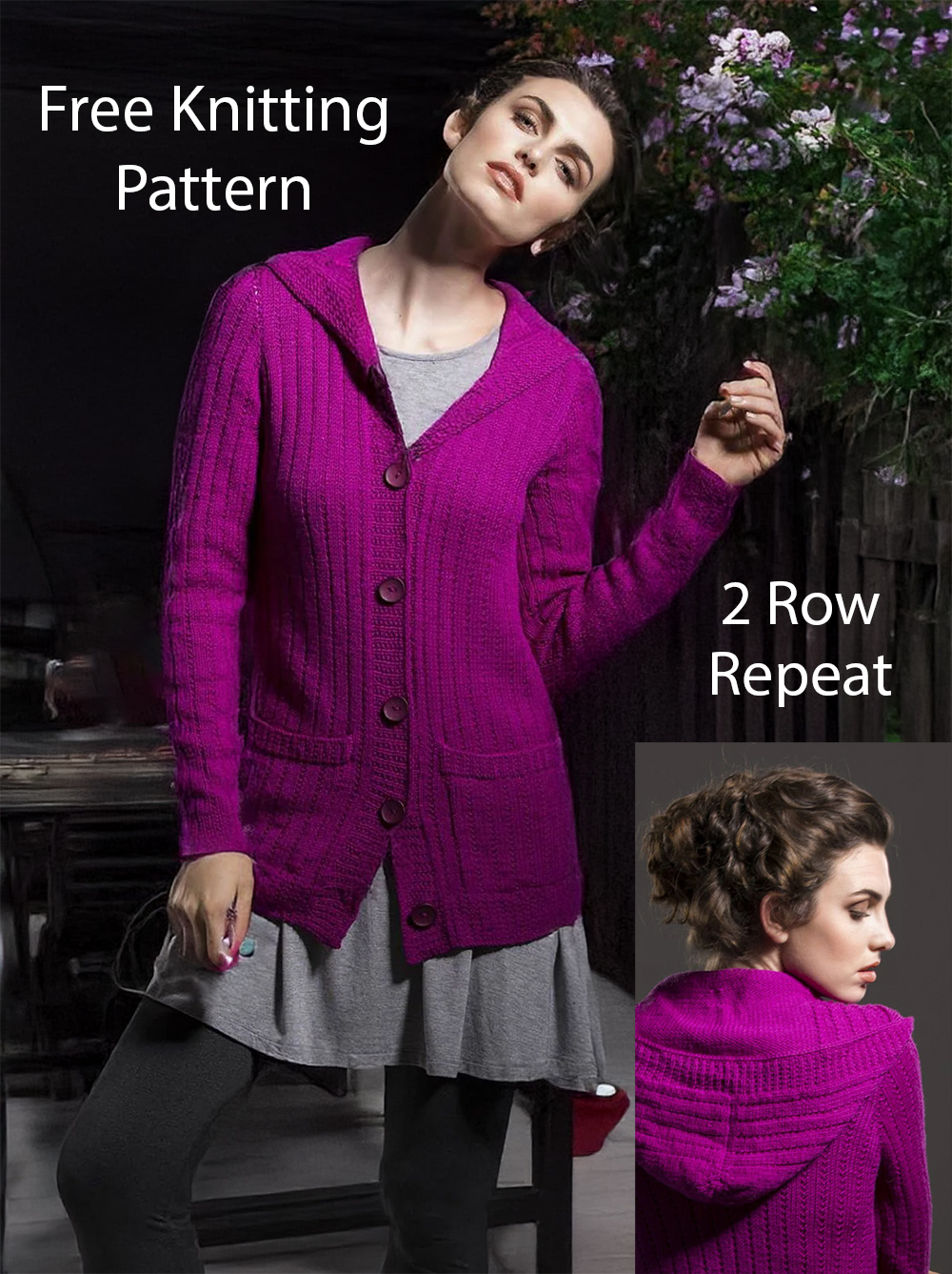 Free Groove Hooded Cardigan Hoodie Knitting Pattern