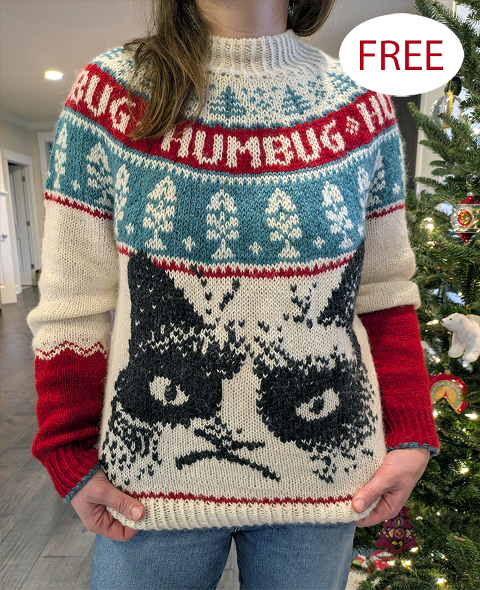 Grumpy Cat Sweater knitting pattern -- free knitting pattern to adapt for a Grumpy Cat look