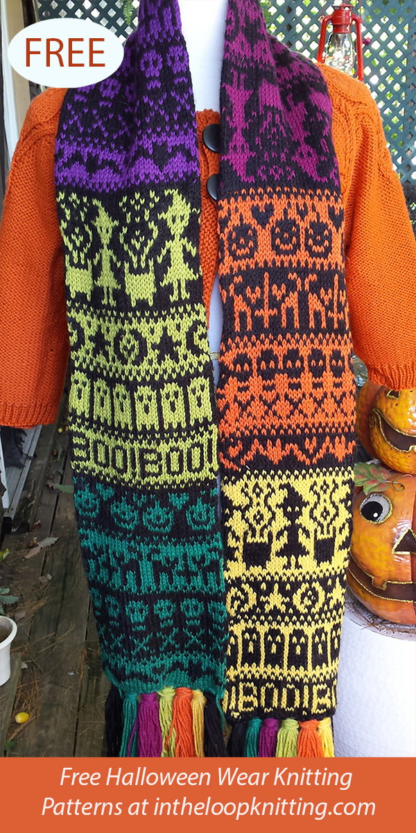 Free Halloween Fair Isle Scarf Knitting Pattern