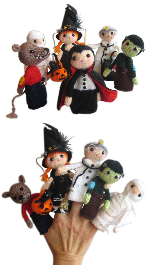 Knitting Pattern for My Favorite Monsters Halloween Finger Puppets