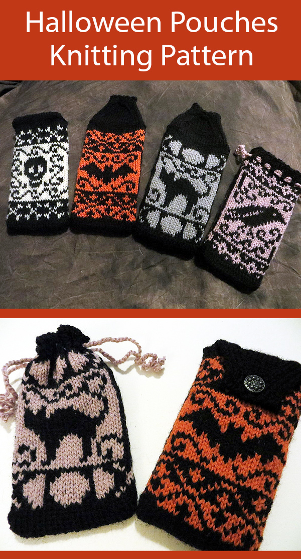 Halloween Knitting Pattern for Pouches, Treat Bags, Phone Cozies