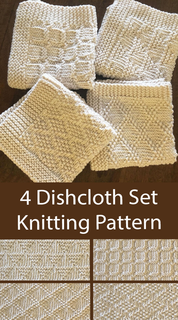 4 Dishcloth Knitting Pattern Set